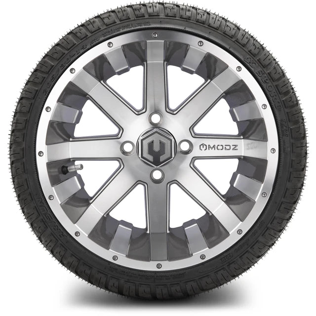 MODZ 14" Assault Machined Gunmetal Wheels & Street Tires Combo