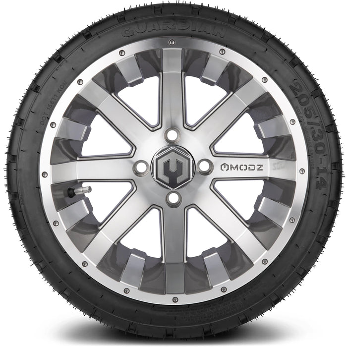 MODZ 14" Assault Machined Gunmetal Wheels & Street Tires Combo