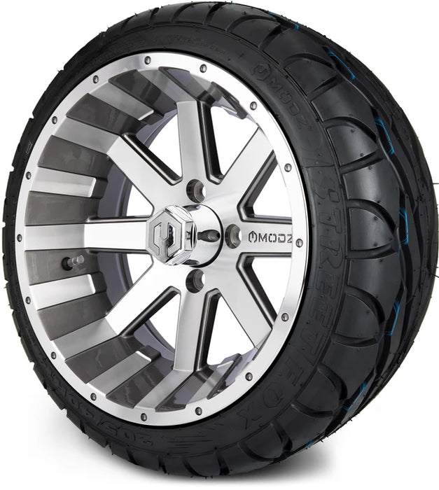 MODZ 14" Assault Machined Gunmetal Wheels & Street Tires Combo