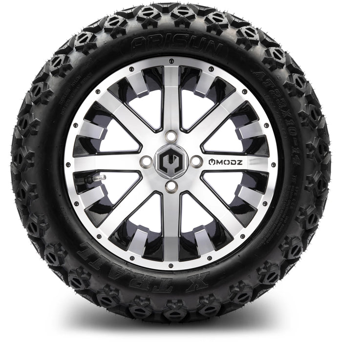 MODZ 14" Assault Machined Black Wheels & Off-Road Tires Combo