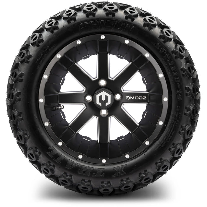 MODZ 14" Assault Matte Black with Ball Mill Wheels & Off-Road Tires Combo