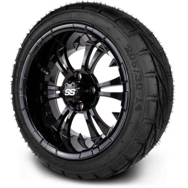 MODZ 14" Vampire Glossy Black Wheels & Street Tires Combo
