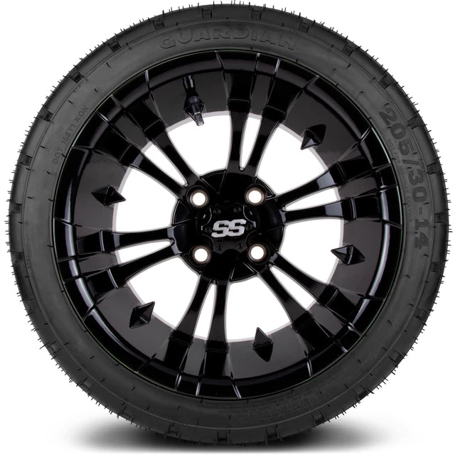 MODZ 14" Vampire Glossy Black Wheels & Street Tires Combo