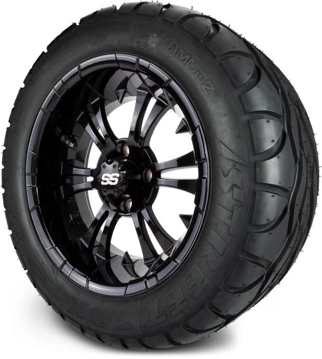 MODZ 14" Vampire Glossy Black Wheels & Street Tires Combo