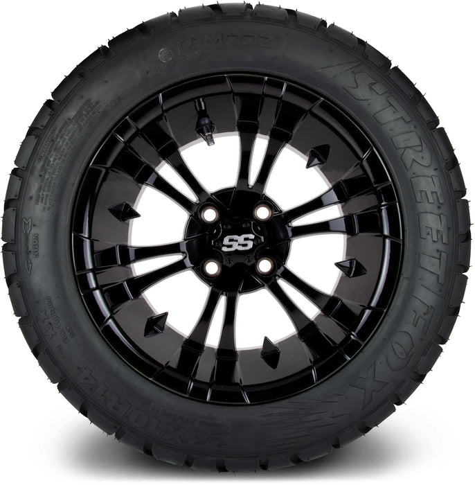 MODZ 14" Vampire Glossy Black Wheels & Street Tires Combo
