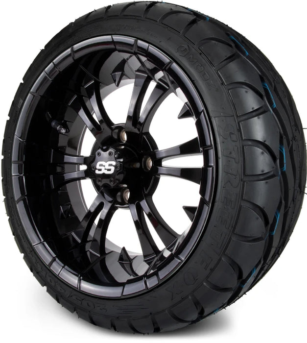 MODZ 14" Vampire Glossy Black Wheels & Street Tires Combo
