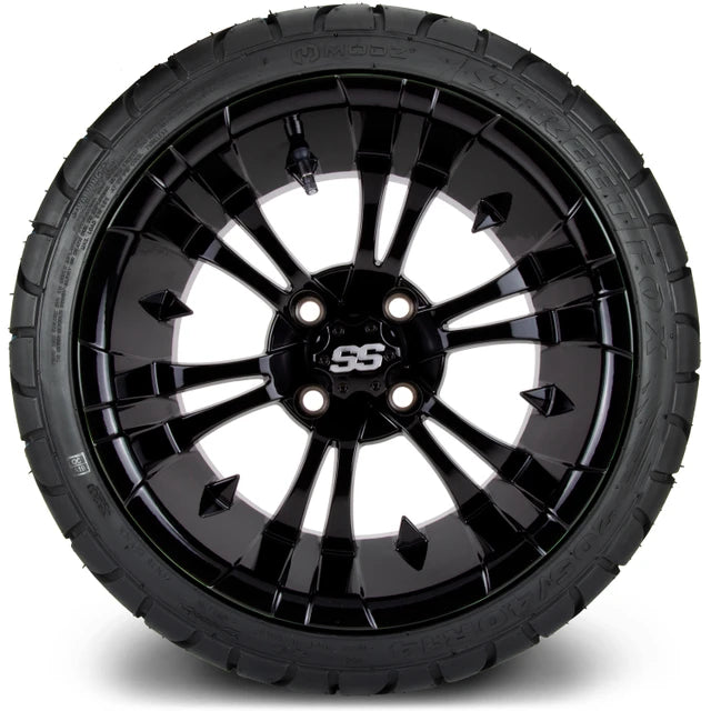 MODZ 14" Vampire Glossy Black Wheels & Street Tires Combo