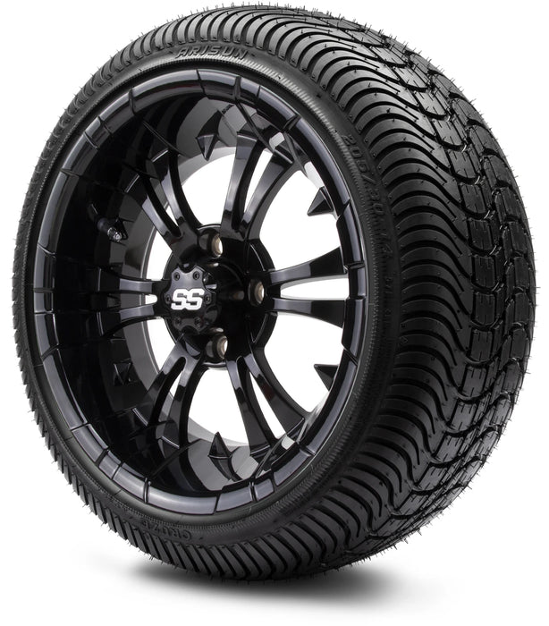 MODZ 14" Vampire Glossy Black Wheels & Street Tires Combo