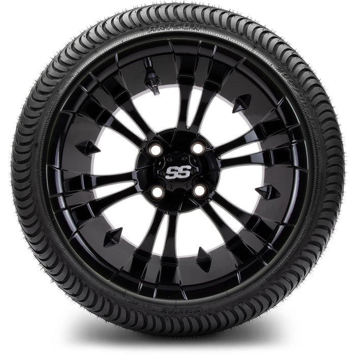 MODZ 14" Vampire Glossy Black Wheels & Street Tires Combo