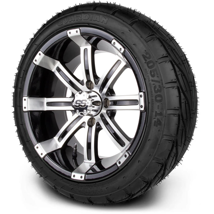 MODZ 14" Tempest Machined Black Wheels & Street Tires Combo