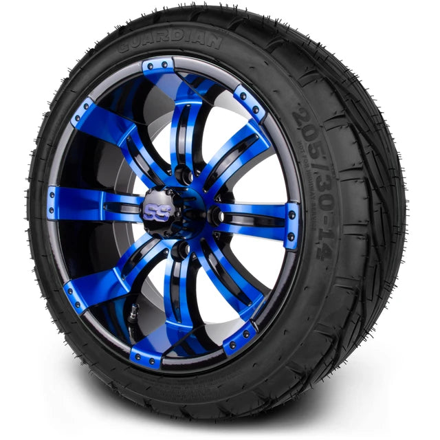 MODZ 14" Tempest Blue and Black Wheels & Street Tires Combo