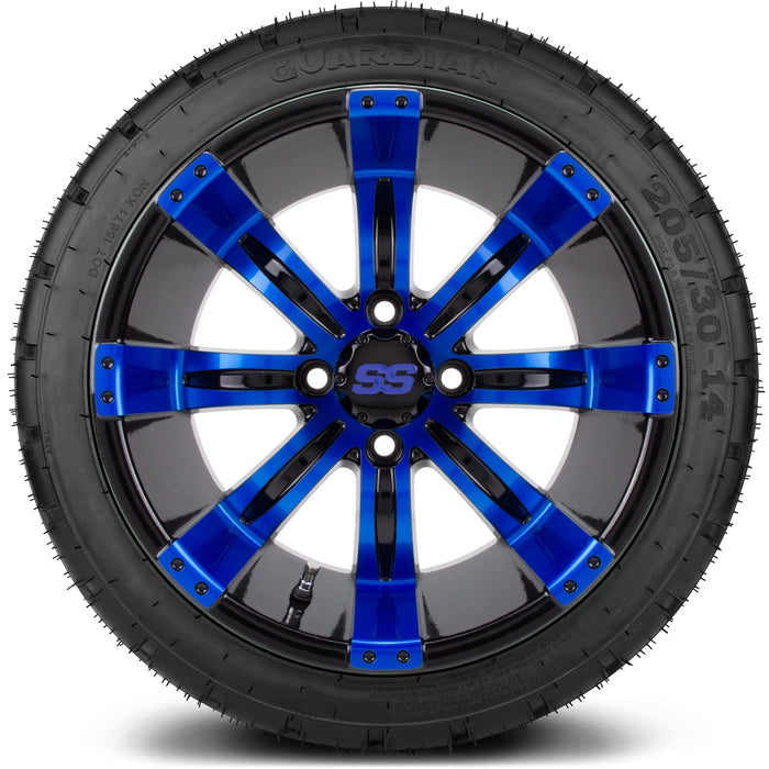 MODZ 14" Tempest Blue and Black Wheels & Street Tires Combo