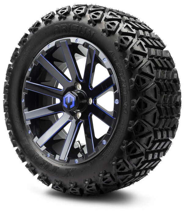 MODZ 14" Mauler Glossy Black and Blue with Ball Mill Wheels & Off-Road Tires Combo