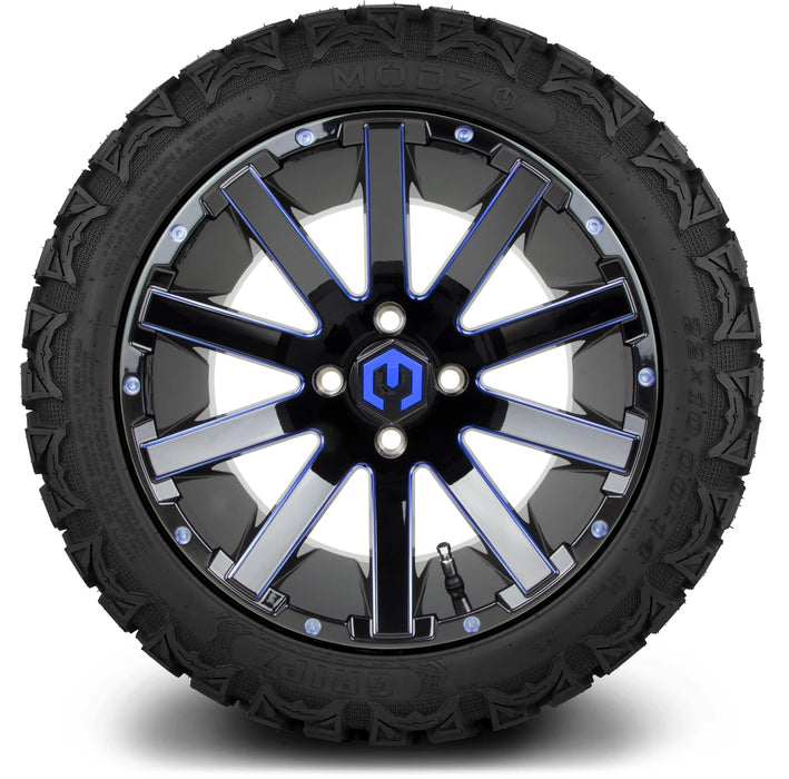 MODZ 14" Mauler Glossy Black and Blue with Ball Mill Wheels & Off-Road Tires Combo