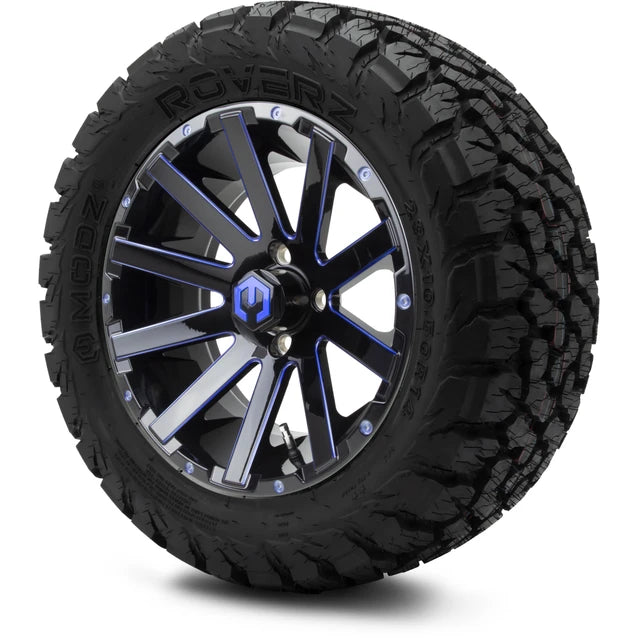 MODZ 14" Mauler Glossy Black and Blue with Ball Mill Wheels & Off-Road Tires Combo