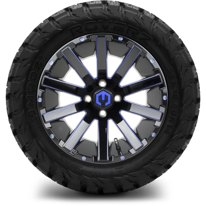 MODZ 14" Mauler Glossy Black and Blue with Ball Mill Wheels & Off-Road Tires Combo