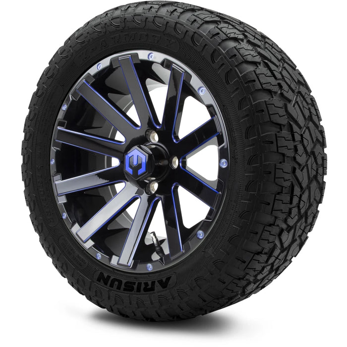 MODZ 14" Mauler Glossy Black and Blue with Ball Mill Wheels & Off-Road Tires Combo