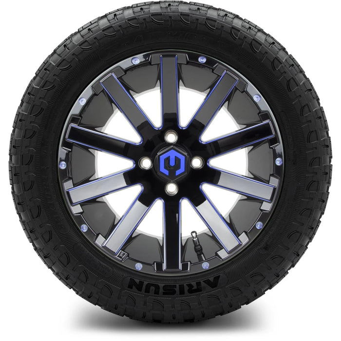 MODZ 14" Mauler Glossy Black and Blue with Ball Mill Wheels & Off-Road Tires Combo