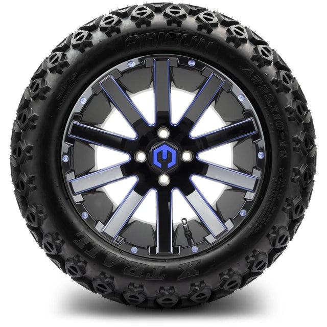 MODZ 14" Mauler Glossy Black and Blue with Ball Mill Wheels & Off-Road Tires Combo