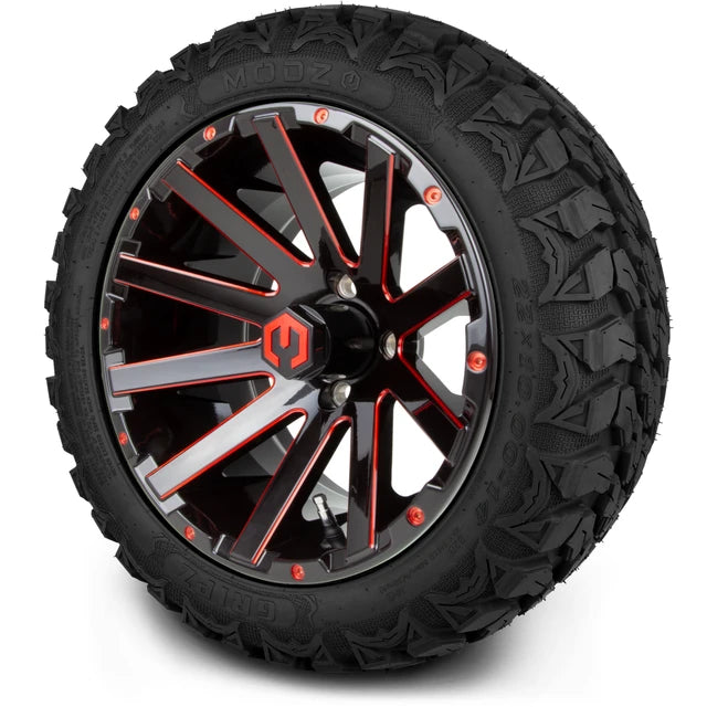 MODZ 14" Mauler Glossy Black and Red with Ball Mill Wheels & Off-Road Tires Combo