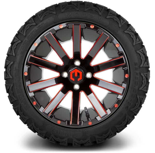 MODZ 14" Mauler Glossy Black and Red with Ball Mill Wheels & Off-Road Tires Combo