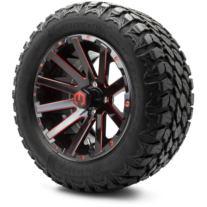MODZ 14" Mauler Glossy Black and Red with Ball Mill Wheels & Off-Road Tires Combo