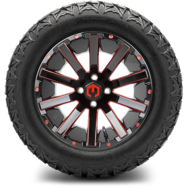 MODZ 14" Mauler Glossy Black and Red with Ball Mill Wheels & Off-Road Tires Combo