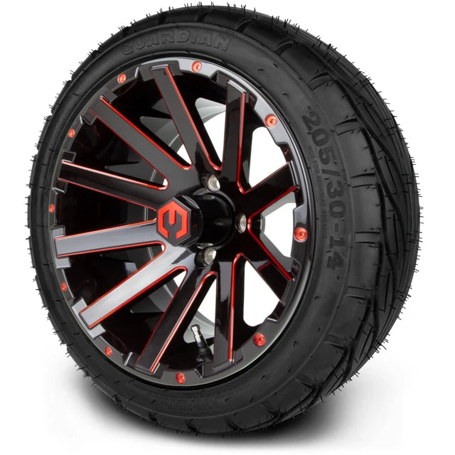 MODZ 14" Mauler Glossy Black and Red with Ball Mill Wheels & Street Tires Combo