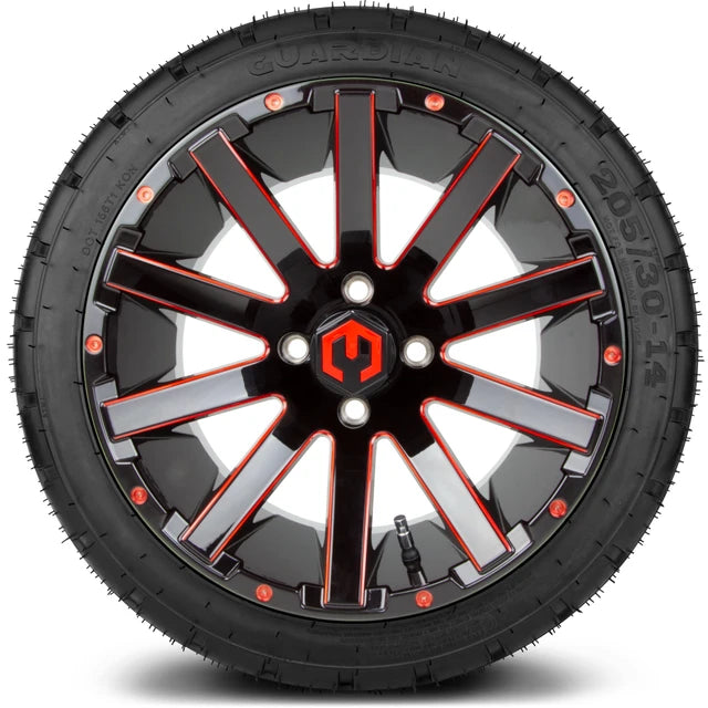 MODZ 14" Mauler Glossy Black and Red with Ball Mill Wheels & Street Tires Combo