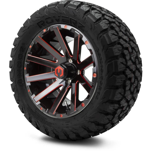 MODZ 14" Mauler Glossy Black and Red with Ball Mill Wheels & Off-Road Tires Combo
