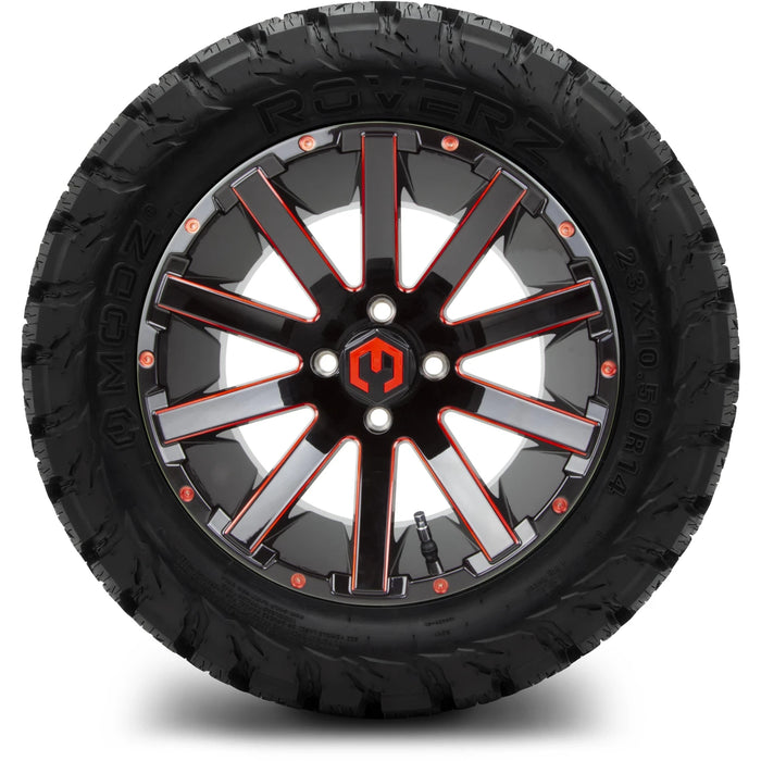 MODZ 14" Mauler Glossy Black and Red with Ball Mill Wheels & Off-Road Tires Combo