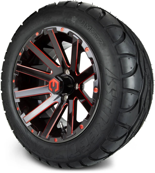 MODZ 14" Mauler Glossy Black and Red with Ball Mill Wheels & Street Tires Combo