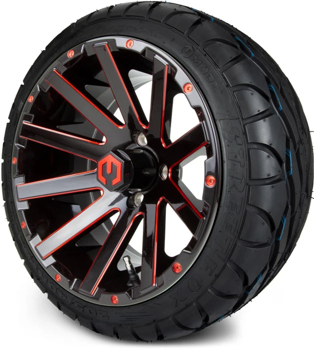 MODZ 14" Mauler Glossy Black and Red with Ball Mill Wheels & Street Tires Combo