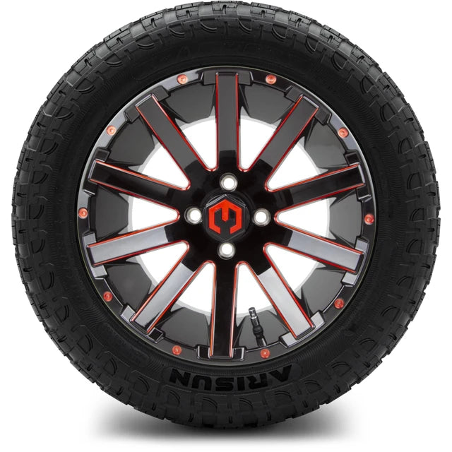 MODZ 14" Mauler Glossy Black and Red with Ball Mill Wheels & Off-Road Tires Combo