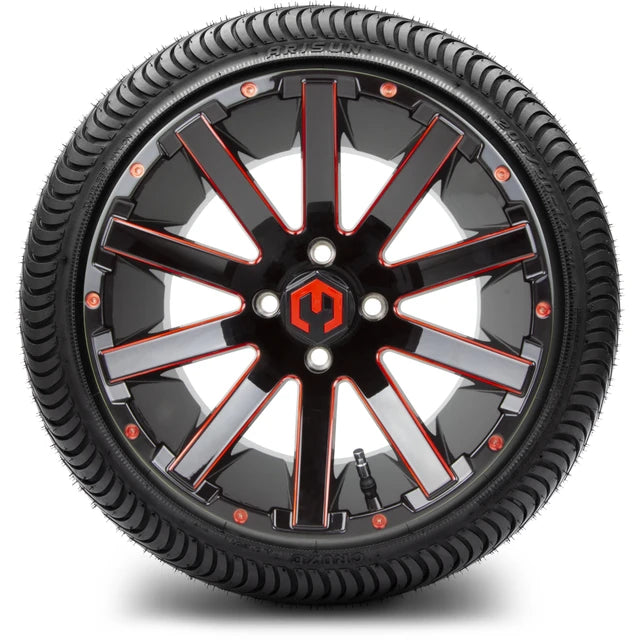 MODZ 14" Mauler Glossy Black and Red with Ball Mill Wheels & Street Tires Combo