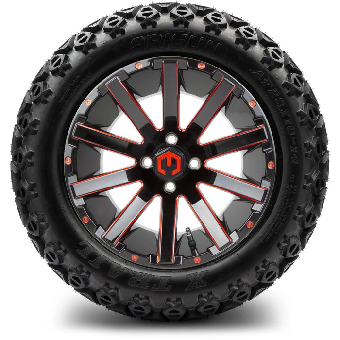 MODZ 14" Mauler Glossy Black and Red with Ball Mill Wheels & Off-Road Tires Combo