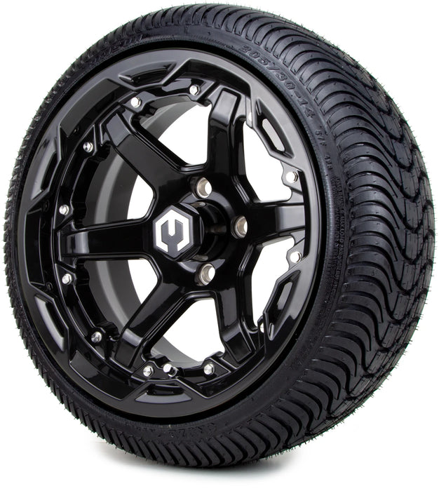 MODZ 14" Gladiator Glossy Black Wheels and Street Tires Combo