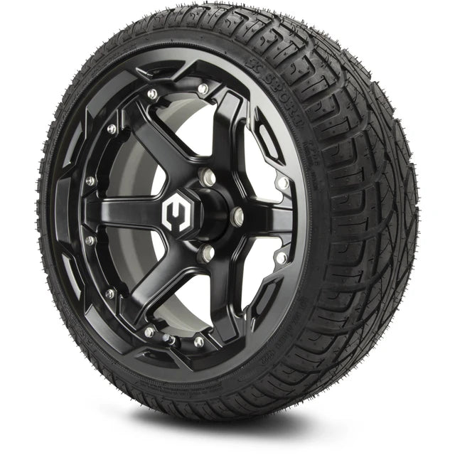 MODZ 14" Gladiator Glossy Black Wheels and Street Tires Combo