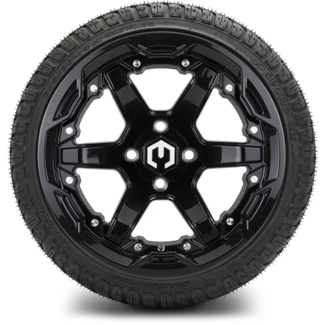 MODZ 14" Gladiator Glossy Black Wheels and Street Tires Combo