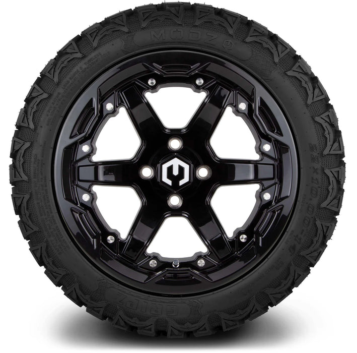 MODZ 14" Gladiator Glossy Black Wheels and Off-Road Tires Combo