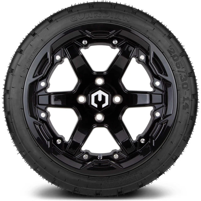 MODZ 14" Gladiator Glossy Black Wheels and Street Tires Combo
