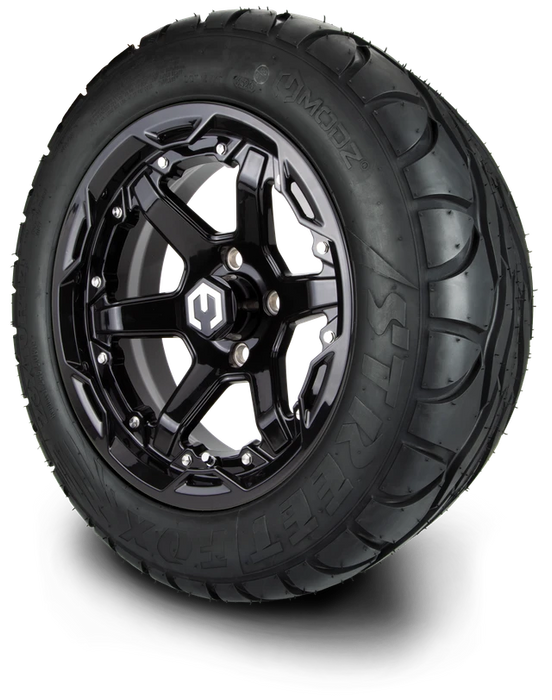 MODZ 14" Gladiator Glossy Black Wheels and Street Tires Combo