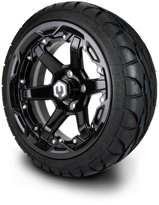 MODZ 14" Gladiator Glossy Black Wheels and Street Tires Combo