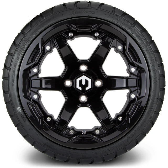 MODZ 14" Gladiator Glossy Black Wheels and Street Tires Combo