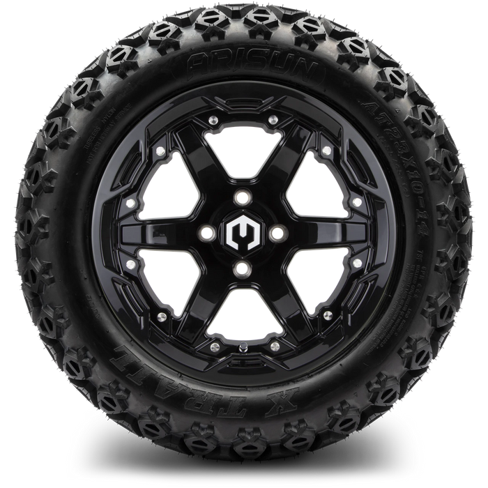 MODZ 14" Gladiator Glossy Black Wheels and Off-Road Tires Combo