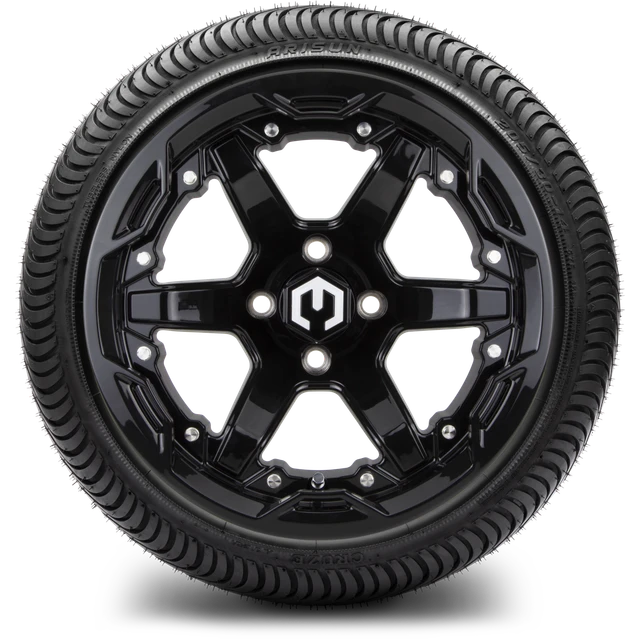MODZ 14" Gladiator Glossy Black Wheels and Street Tires Combo