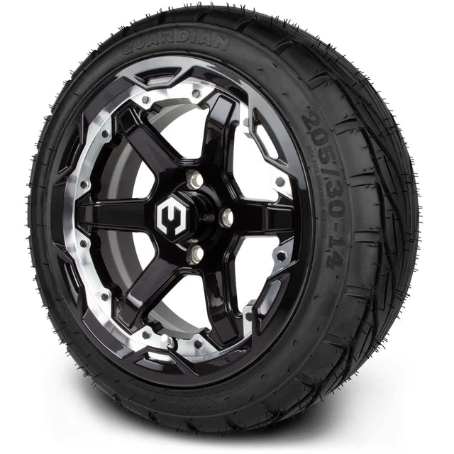 MODZ 14" Gladiator Machine & Black Wheels and Street Tires Combo