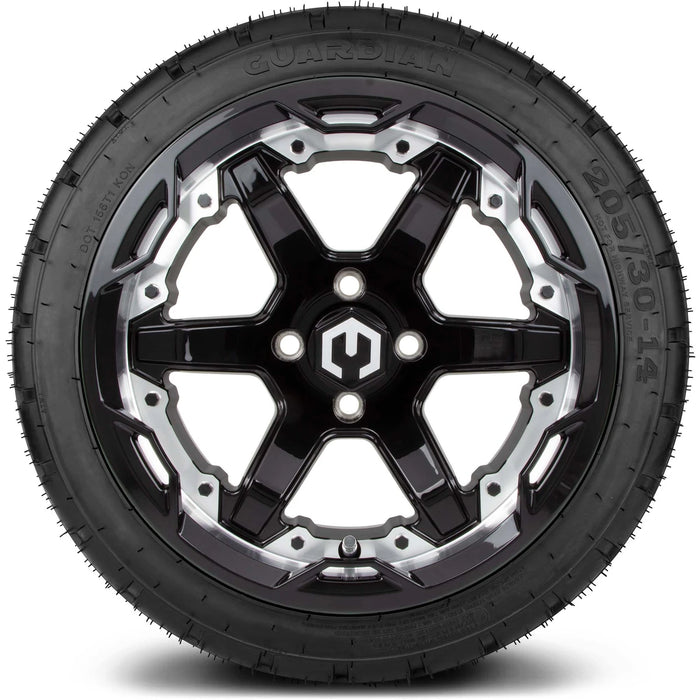 MODZ 14" Gladiator Machine & Black Wheels and Street Tires Combo