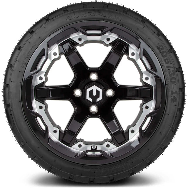 MODZ 14" Gladiator Machine & Black Wheels and Street Tires Combo