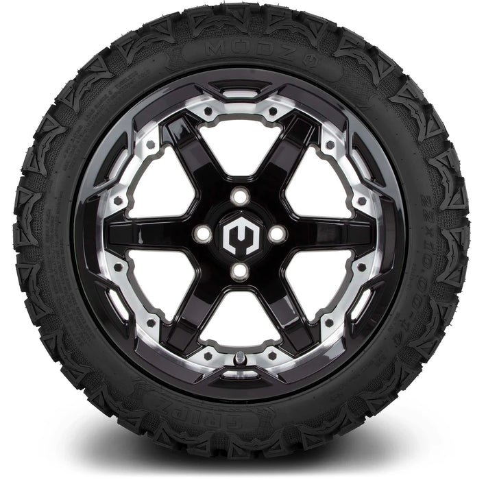 MODZ 14" Gladiator Machine & Black Wheels and Off-Road Tires Combo